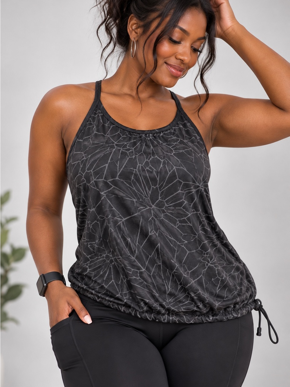 Old Navy Active Black & Gray Floral Racerback Tank Top XXL